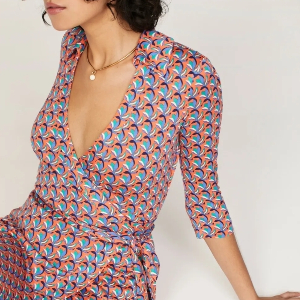 Diane Von Furstenberg Geometric Midi Dress in Red and Blue